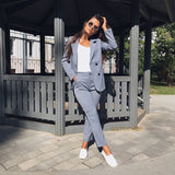Work Fashion Pant Suits 2 Piece Set for Women Double  Office Lady