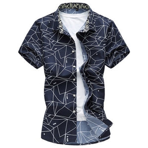 2020 New Mens Summer Shirt Fashion Plaid Printing Turn-down Collar