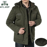 Winter Men Cotton Cashmere Jacket Casual Multi-pockets Hoodies