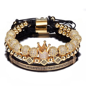 Hip Hop Gold Crown Bracelets Cubic Micro Pave CZ Ball Charm