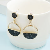 New Fashion Stud Earrings Black White Stone Geometric Earrings
