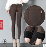2019 Thick Pencil Pants For Women Winter Warm Skinny Femme Trousers