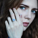 Real S925 Sterling Silver Rings for Women Blue Topaz Ring Gemstone