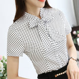 Summer fashion office lady shirt women blouse short sleeve bow neck