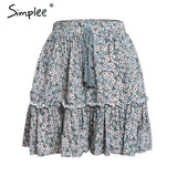 Simplee Casual polka dot mini women skirt High waist A line korean tassel pink summer skirt Sexy ruffle beach female skirts