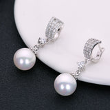White Cubic Zirconia Pearl Fashion Jewelry Silver Stud Earrings