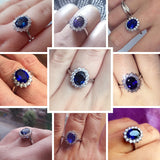 CZCITY Princess Diana William Kate Gemstone Rings Sapphire Blue