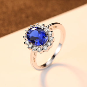 CZCITY Princess Diana William Kate Gemstone Rings Sapphire Blue