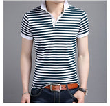 Summer Men Business Casual Breathable White Striped Short Sleeve