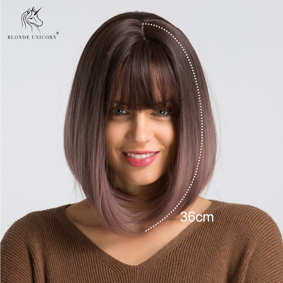 Synthetic Short Bob Wig Ombre Light Purple 14 Inch Straight Wigs