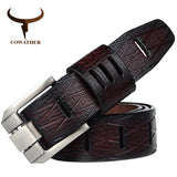 Cow genuine luxury leather men belts pin buckle