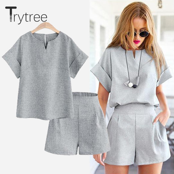 Trytree Spring summer Women two plus size Suit Set Short Sleeve Sets