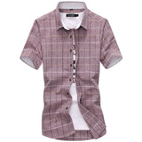 Mens Summer Casual Short Sleeved Plaid shirts 100% Cotton