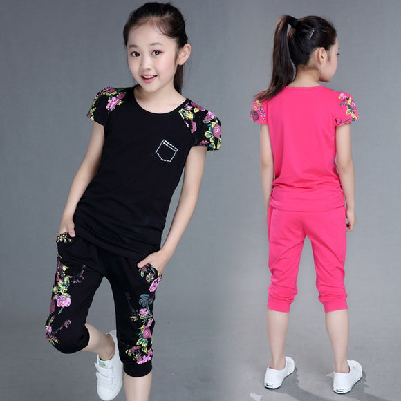 Girls Clothes Set Short Sleeve T-Shirt And Pants for 4-14 Years