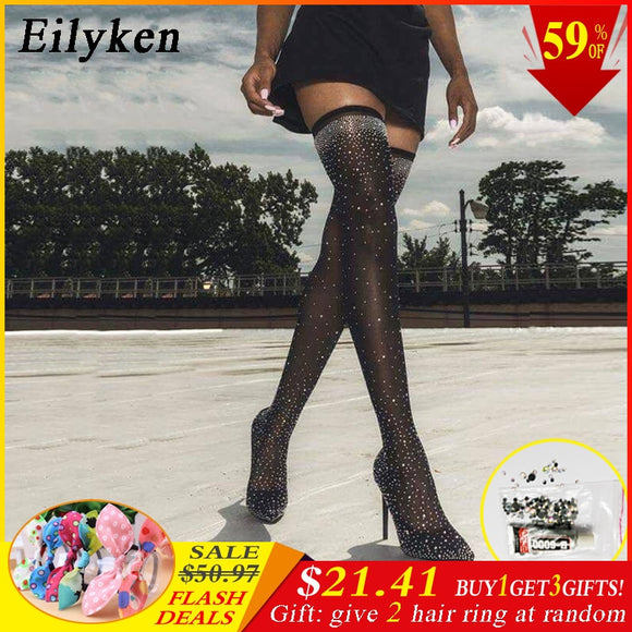 Eilyken Fashion Runway Crystal Thigh High Pointed Toe Woman Boot