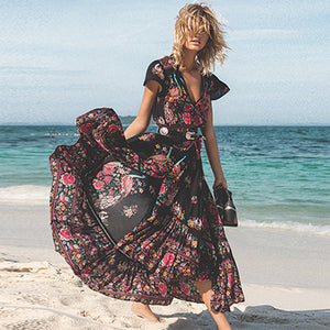 DeRuiLaDy 2019 New Women Summer Boho Beach Maxi Dress