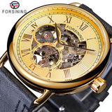 Forsining Black Golden Skeleton Mens Mechanical Wristwatches
