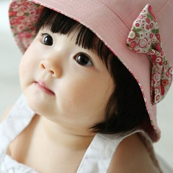 2019 Hot Flower Printed Cotton Baby Summer Hat Kids Girls Cute Bow Knot Cap Sun Bucket Hats Fashion Double Sided Can Wear