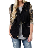 Womens Vest W/Pockets Drawstring Army Jacket Coat