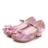 Kids Leather Shoes For Girls Flower Casual High Heel Shoes