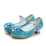 Kids Leather Shoes For Girls Flower Casual High Heel Shoes