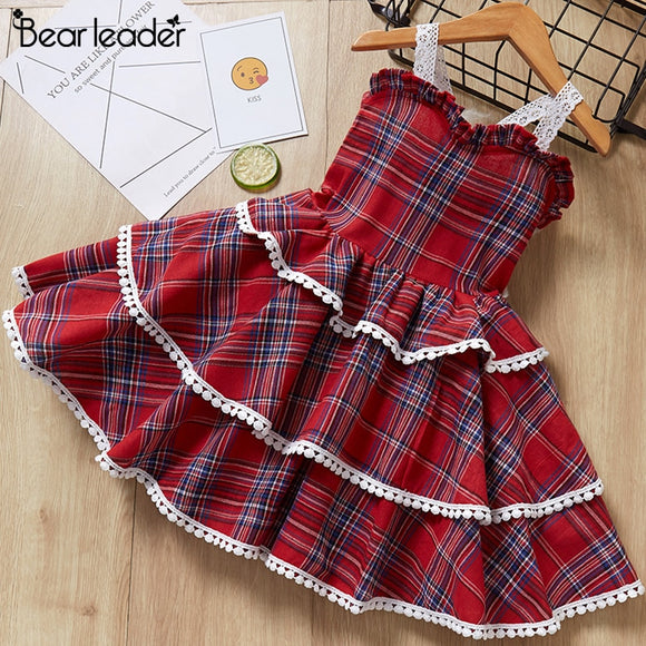 Bear Leader Girls Dress New Summer Casual Style Sweet Short Sleeve Floral Print Square Collar Design for Girls Clothes