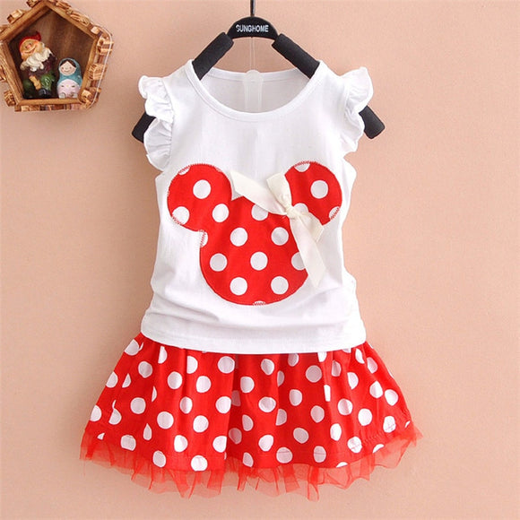New 2019 T-shirt + skirt baby child suit 2 pieces fashion girls clothing sets Minnie children's clothes bowknot shirt dress 2-10