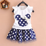 New 2019 T-shirt + skirt baby child suit 2 pieces fashion girls clothing sets Minnie children's clothes bowknot shirt dress 2-10