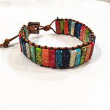 Multi Color Chakra Bracelet Jewelry Tube Beads Leather Wrap Bracelet