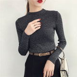 Shiny Lurex Autumn Winter Sweater Women Long Sleeve Pullover