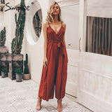Sexy floral print jumpsuits women split spaghetti strap long overall