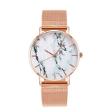 Rose Gold Mesh Creative Marble Female Wrist Watch Luxury Quartz