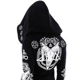 Gothic Print Hoodies Women Black Jacket Winter Female Hooded Tops