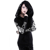 Gothic Print Hoodies Women Black Jacket Winter Female Hooded Tops