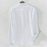 Men's Baggy Solid Cotton Linen Long Sleeve Button Pocket