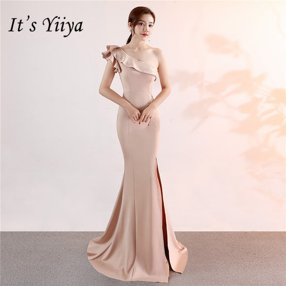 One-shoulder Sleeveless Floor-length  long Party Gowns