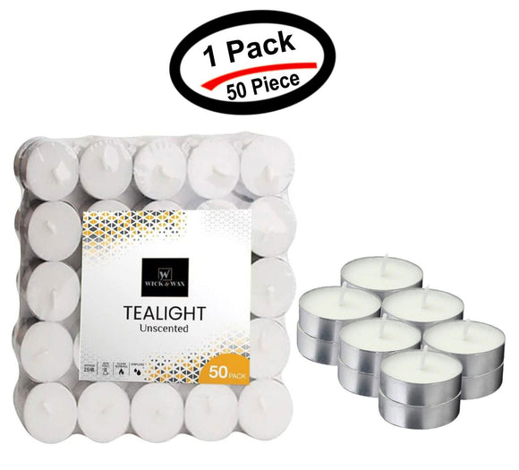 50 PCS Unscented White Tealight Candles 4 Hours Burn Time Dripless Long Lasting