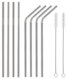 (2 Pack) Stainless Steel Metal Reusable Cocktail Drinking Straws Cleaner Brush Set