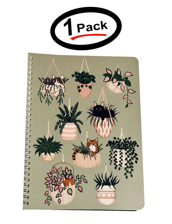 (1 Pack) Molly & Rex Spiral Notebook, Cat Pattern, Wide Ruled with Folder