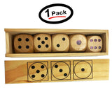 (1 Pack) 5Pcs/set Wooden D6 Dice Game Set with Handmade Storage Box, Party Toy