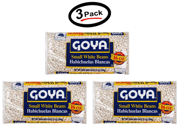 (3 Pack) Goya Small White Dry Beans 16 Ounce, Habichuelas Blancas