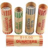 108 Rolls Preformed Assorted Coin Wrappers Tubes Nickels Quarters Dimes Pennies