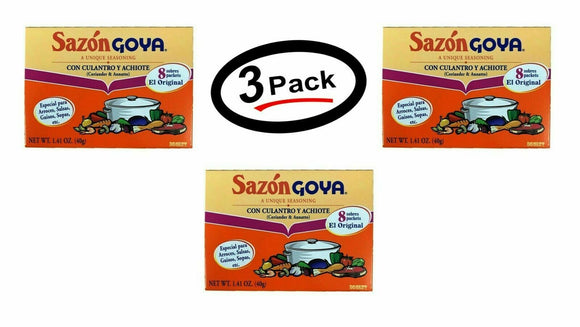 3 Goya Sazon Con Culantro Y Achiote Seasoning Coriander & Annatto 1.4Oz (3 Pack)