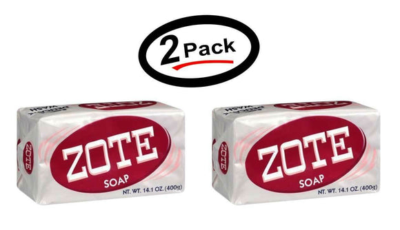 2 Zote Soap Laundry Stain Remover Pink Bar 14.1oz (Pack of 2)