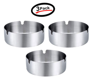 Round 4" Outdoor Metal Cigarette Ashtray Cigar Ash Tray Holder Silver (3 Pack)