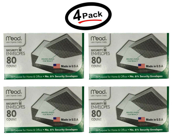 (4 Pack) Mead White Security Envelopes #6 3/4 • 3 5/8